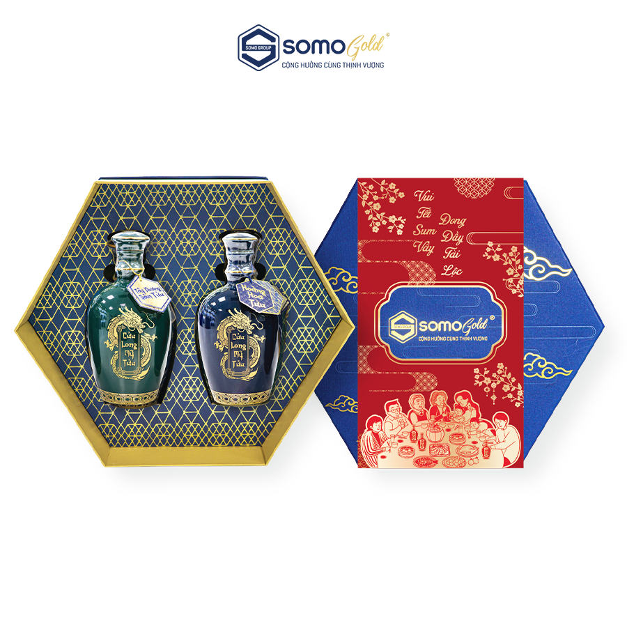 Hộp quà SUM VẦY 2 CHAI | Tây Dương Sâm Tửu + Hoàng Hoa Tửu - Bình sứ Bát Tràng - 500ml