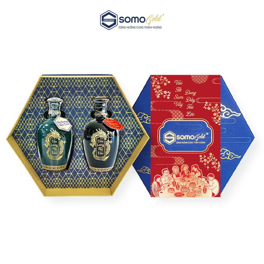 Hộp quà SUM VẦY 2 CHAI | Tây Dương Sâm Tửu + Minh Mạng Tửu - Bình sứ Bát Tràng - 500ml