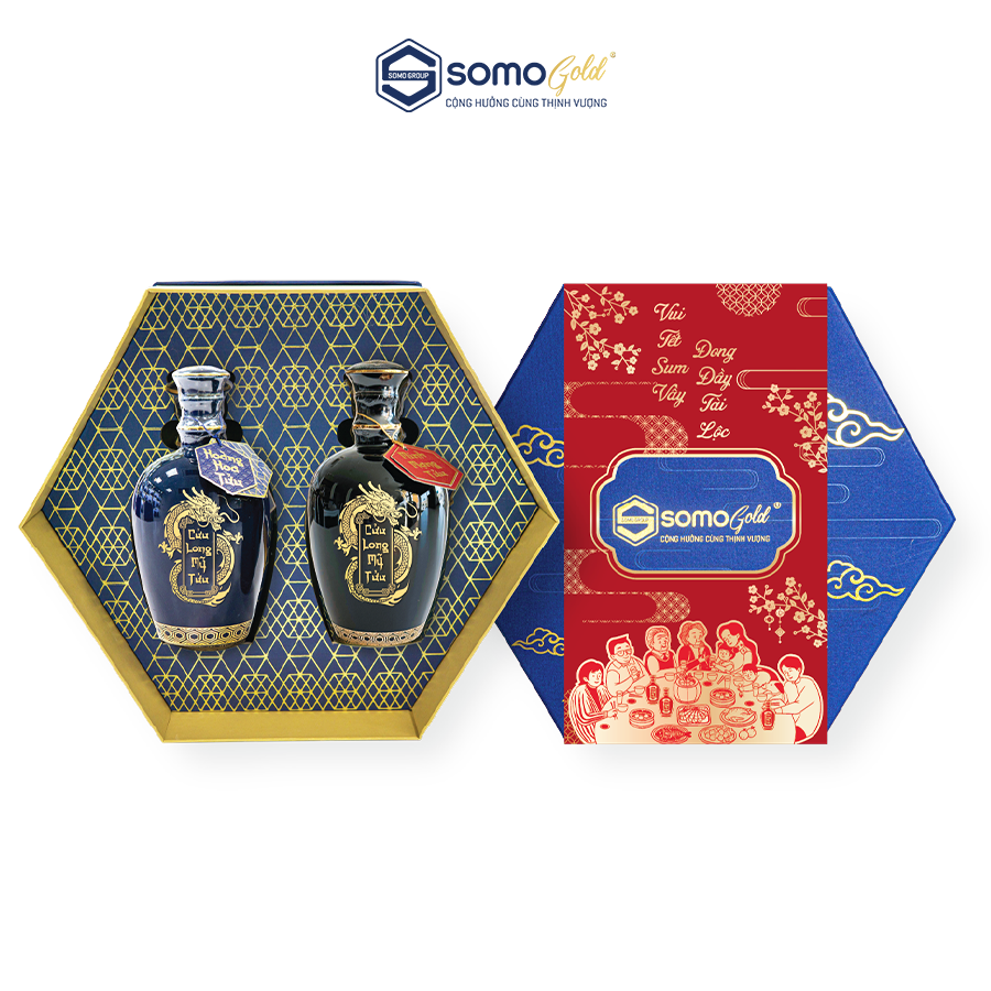 Hộp quà SUM VẦY 2 CHAI | Hoàng Hoa Tửu + Minh Mạng Tửu - Bình sứ Bát Tràng - 500ml
